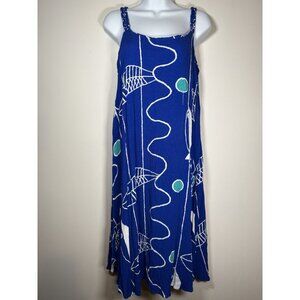 Sleeveless Sundress Size Medium Blue Flowy Light Summer Resort Beach Nautical